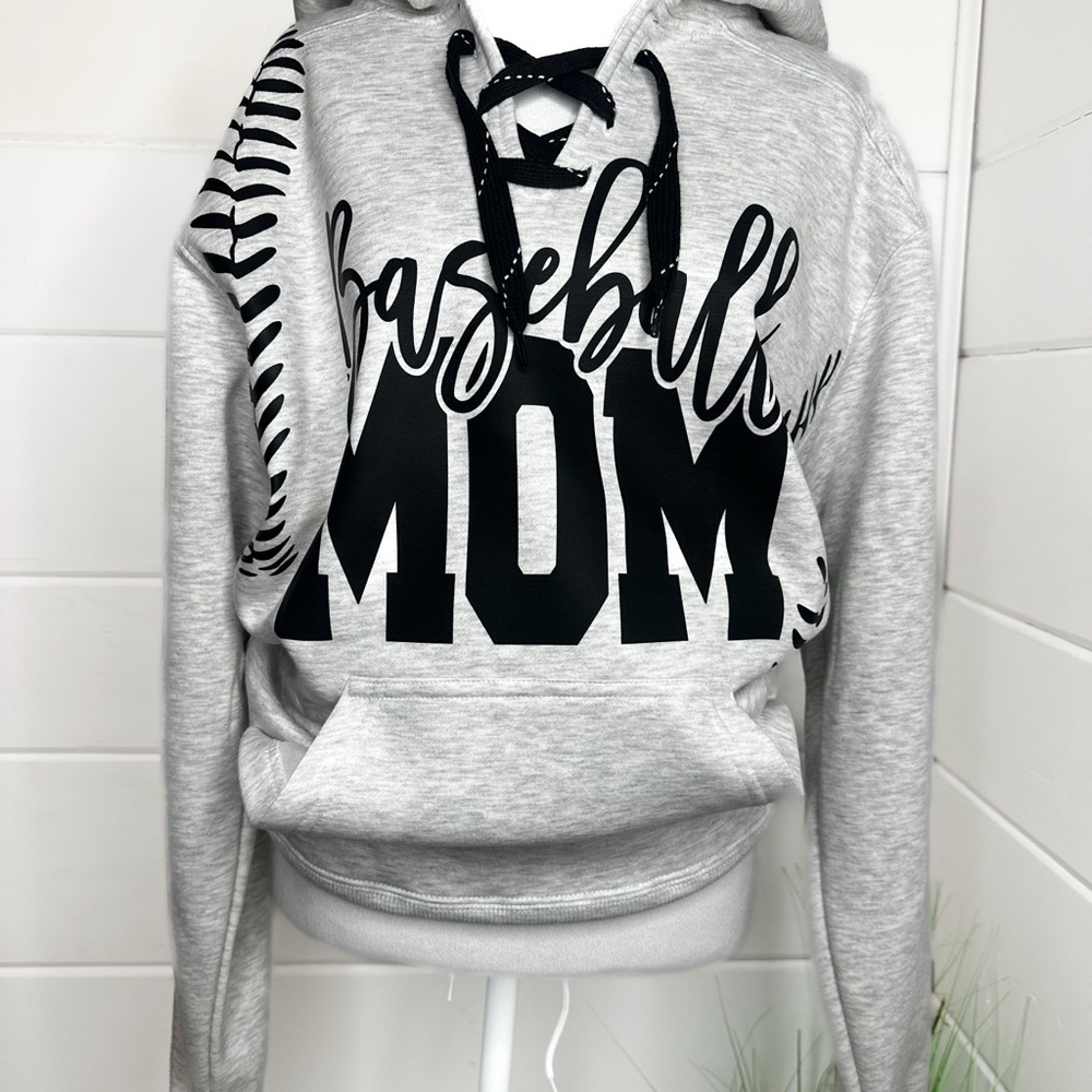 Baseball Mom Black and Gray Hoodie - Picture 4 of 4
